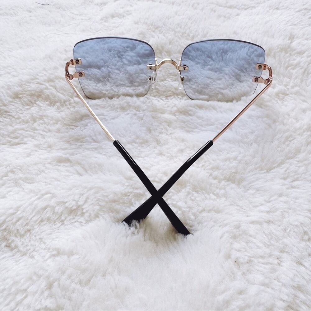 Laurel Clear Blue Rimless Sleek Sunglasses - Picture 10 of 11